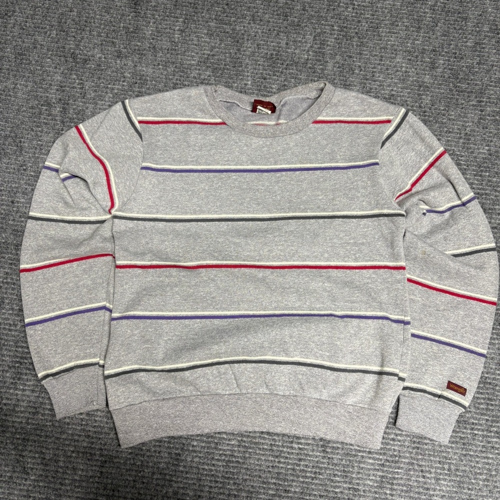 Vintage Wrangler Kids Gray Striped Long Sleeve‎ Crewneck Sweatshirt Size 14
